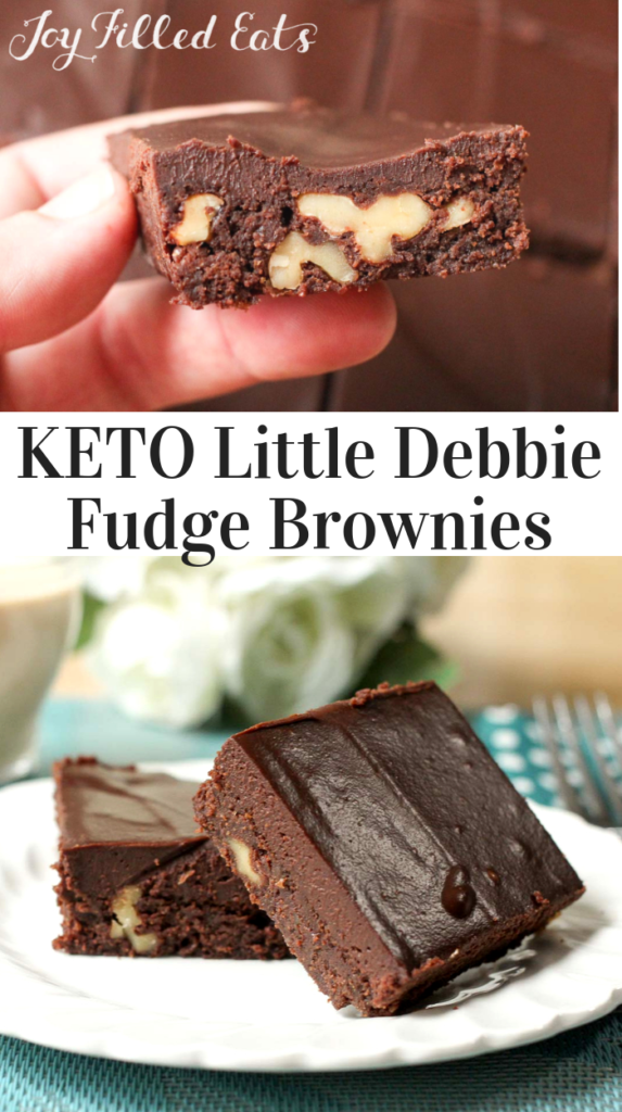 pinterest image for keto little debbie fudge brownies