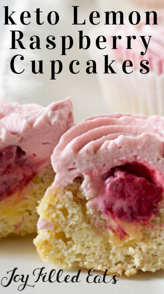 pinterest image for keto lemon raspberry cupcakes