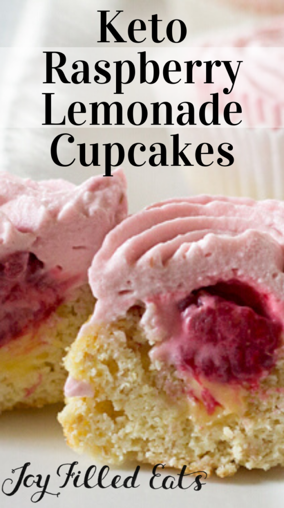 pinterest image for keto raspberry lemonade cupcakes