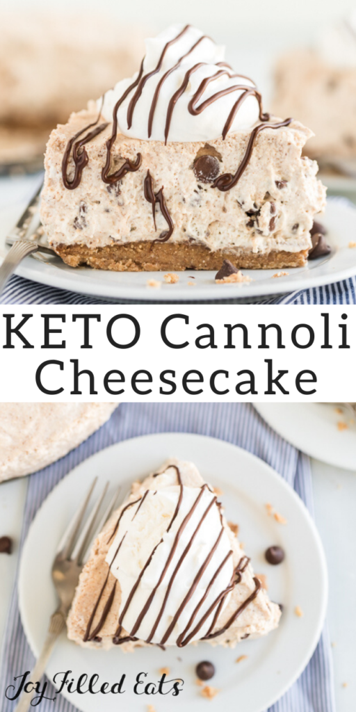 pinterest image for keto cannoli cheesecake