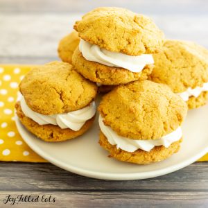 keto pumpkin cookies filled with cream cheese icing