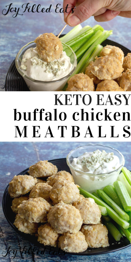 pinterest image for keto buffalo chicken meatballs