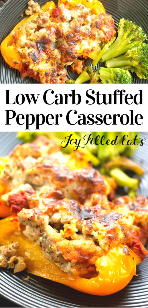 pinterest image for low carb stuffed pepper casserole