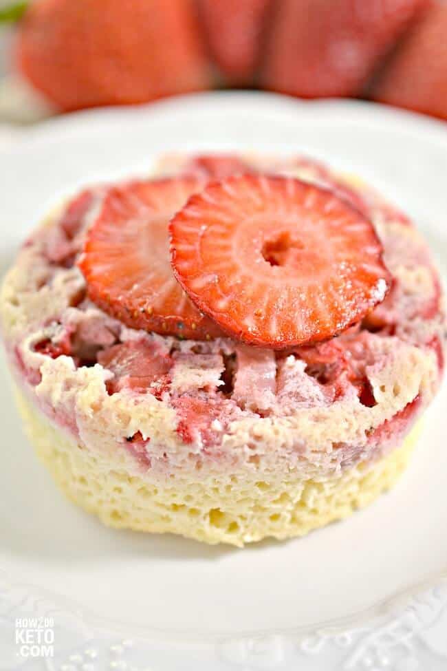 Close up of Keto Strawberry upside down cake