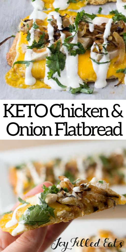 pinterest image for zesty chicken and onion flatbread