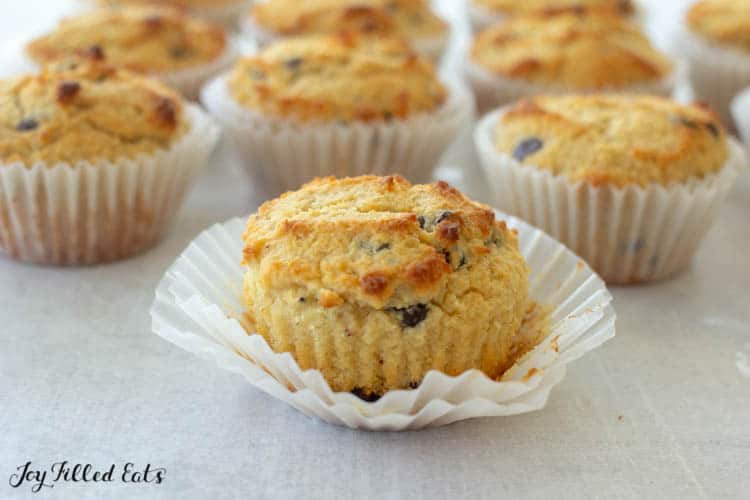 Almond Flour Banana Muffins in white cupcake wrappers