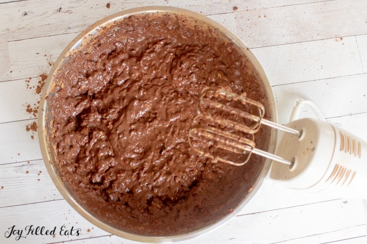bowl of batter for the keto chocolate cake