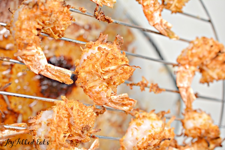 air fryer coconut shrimp on metal rack