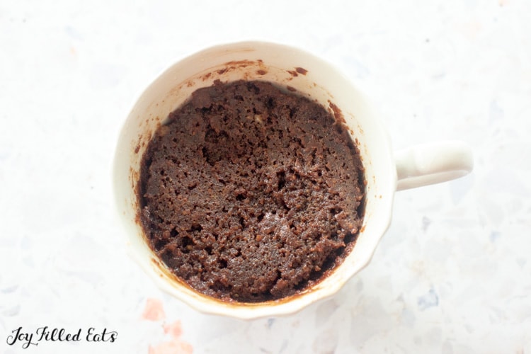 overhead view of keto brownie in a mug