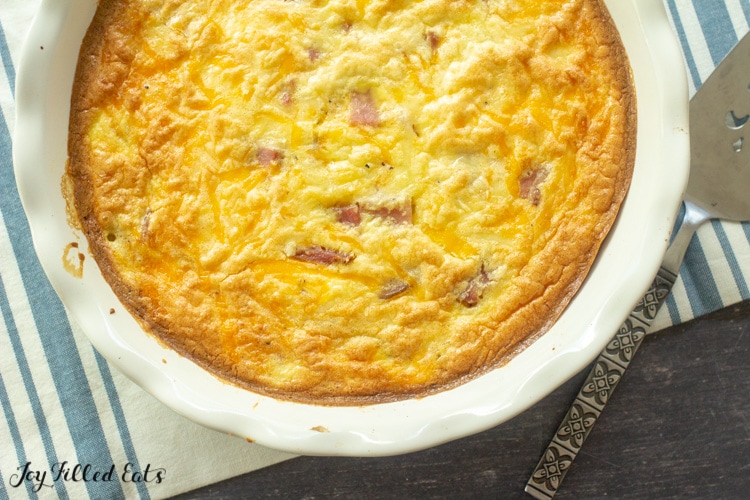 baked ham and cheese keto quiche in a pie plate