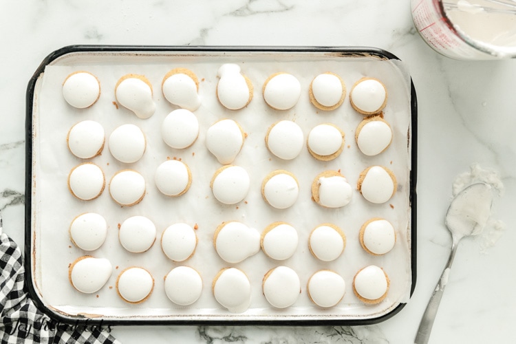 circles of shortbread topped with marshmallow