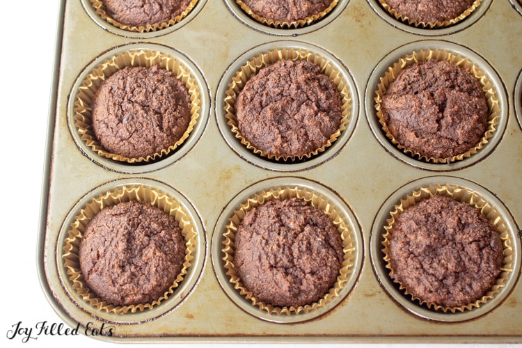 baked keto chocolate muffins in a cupcake pan