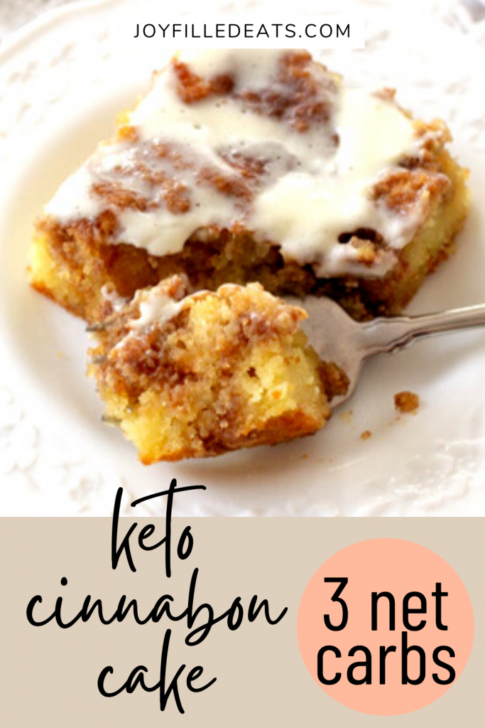 pinterest image for low carb cinnamon roll cake