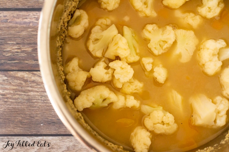 cauliflower in the broth in the instant pot