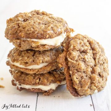 a stack of keto oatmeal cookies with creamy filling