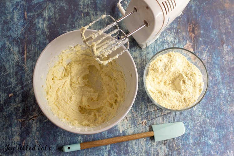 creamed butter and sweetener in a mixing bowl