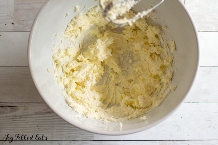 creamed butter and cream cheese with an electric mixer