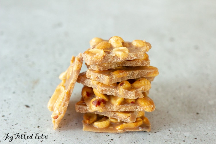 stack of pieces of keto peanut brittle candy