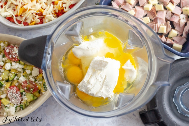 blender with eggs and cream cheese