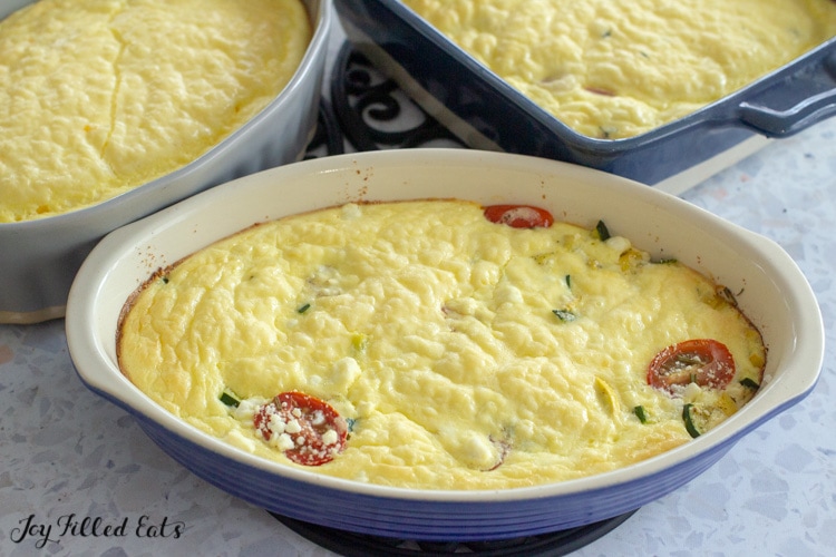 baked keto egg bake with cream cheese in oval baking dish