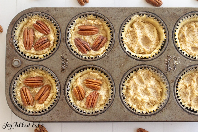 batter for low carb pecan pie tarts in muffin tin