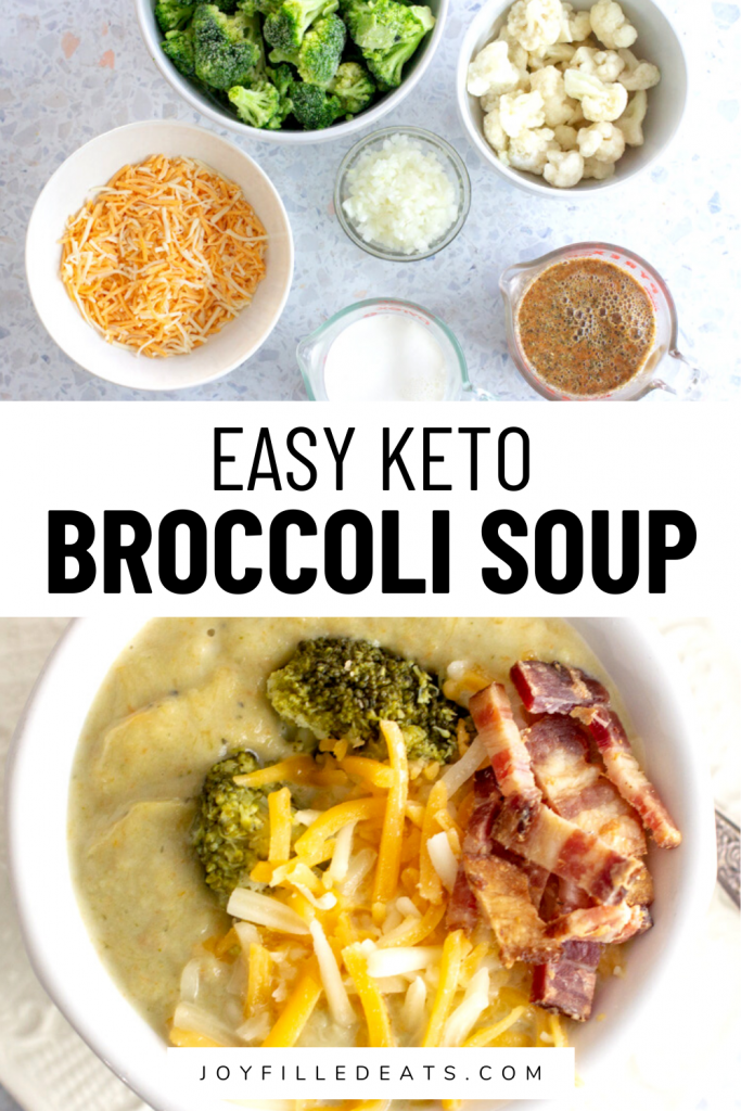 pinterest image for keto broccoli cheese soup