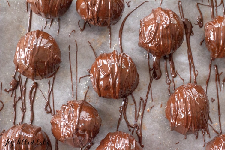 overhead shot of balls covered with melted chocolate and drizzle