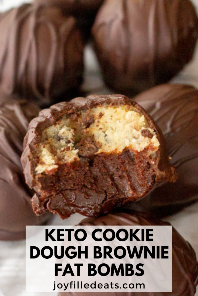 pinterest image for keto cookie dough brownie fat bombs