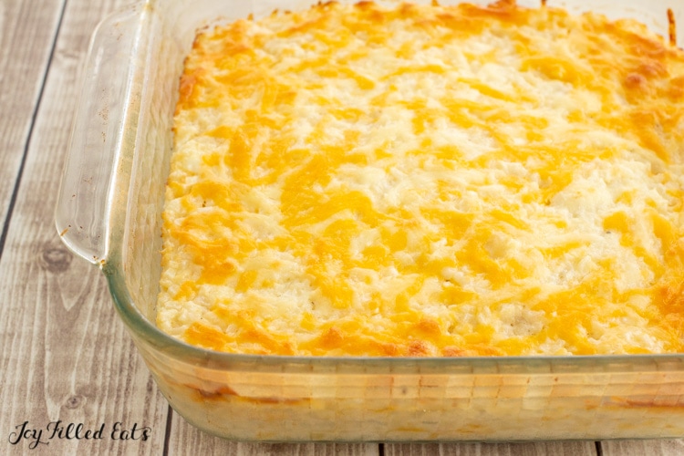 baked rice and cheese in baking dish