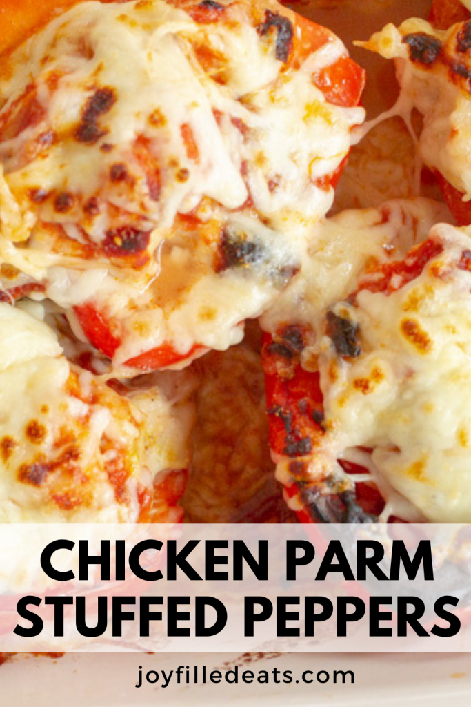 pinterest image for chicken parm stuffed peppers