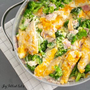 close up of keto chicken and broccoli skillet