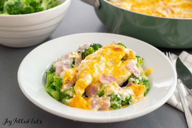 bowl of chicken and broccoli with cheese