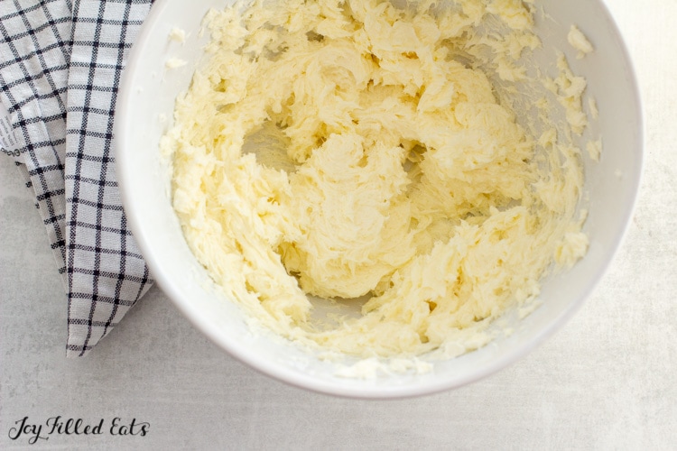 creamed butter, cream cheese, and sweetener in mixing bowl