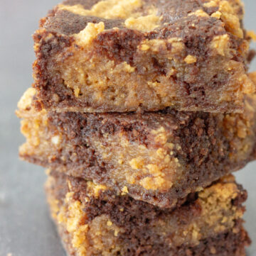 stacked peanut butter brownies