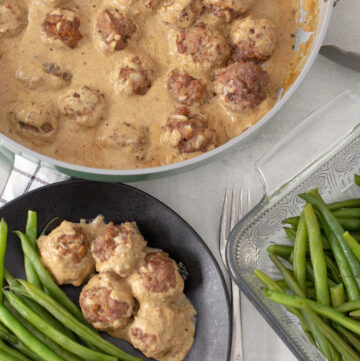 swedish meatball in pan and on plate