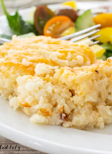 close up of cheesy cauliflower rice