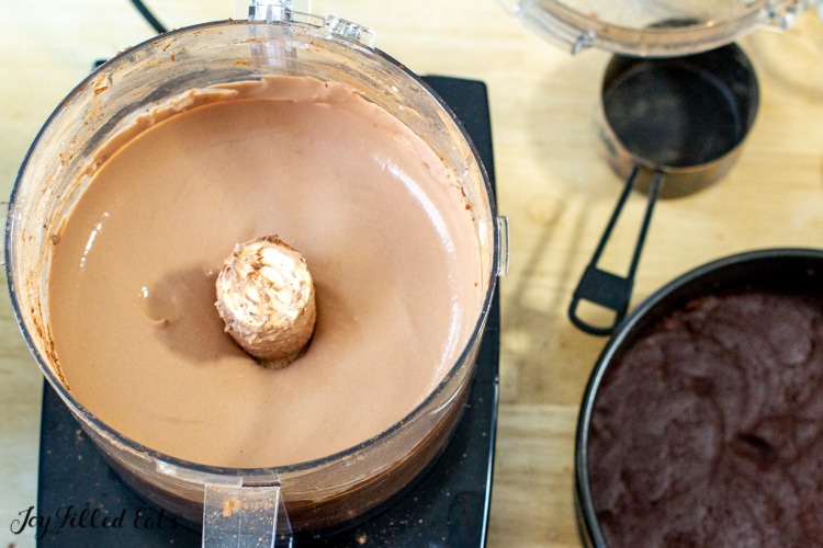 chocolate cheesecake batter in food processor
