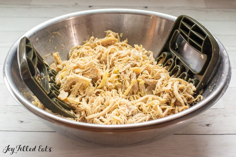 shredded chicken in a large bowl