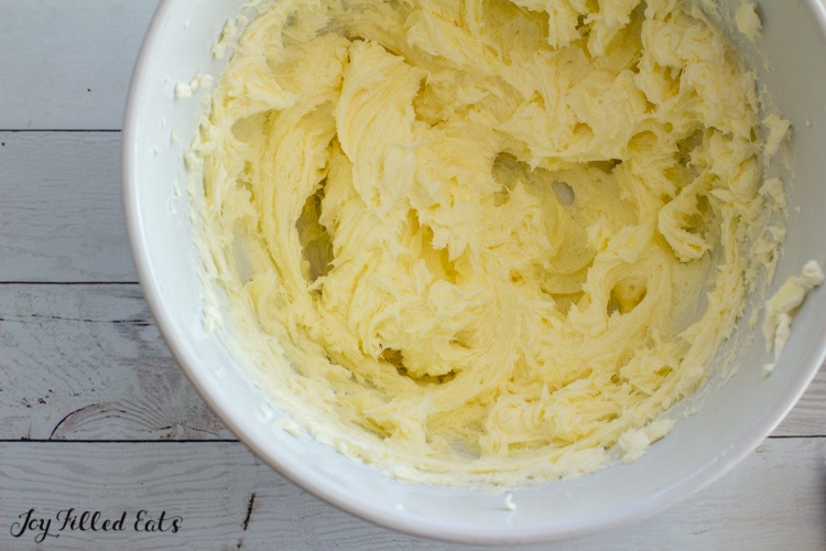 creamed butter and sweetener in a bowl