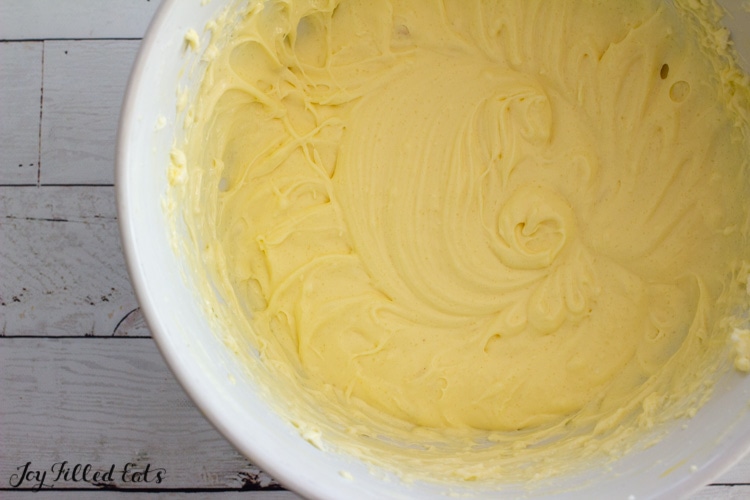 creamed butter, sweetener, eggs, and vanilla
