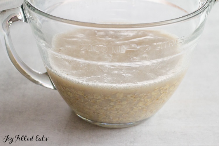 large measuring bowl with oatmeal