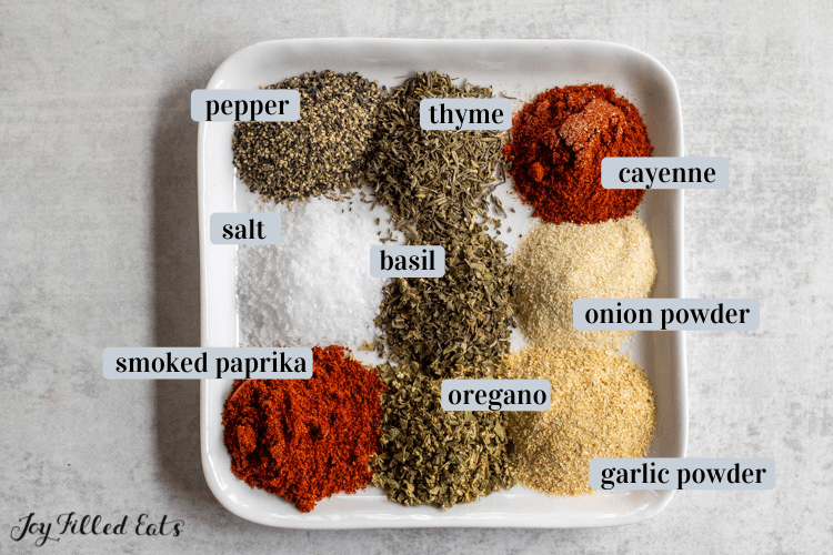 plate with little piles of each spice