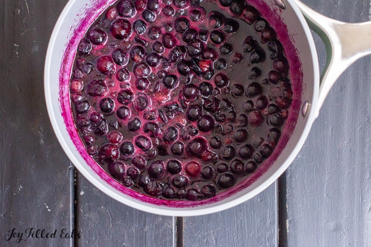 cooked blueberries in saucepan
