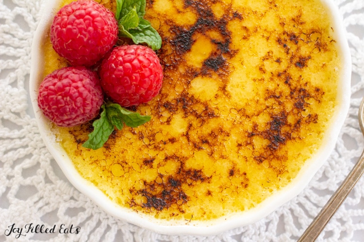 overhead shot of a dish of keto creme brulee