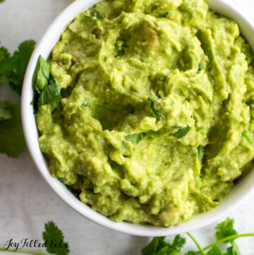 close up of low carb guacamole in a bowl
