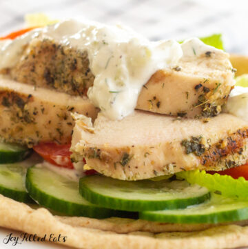 grilled chicken topped with keto tzatziki sauce