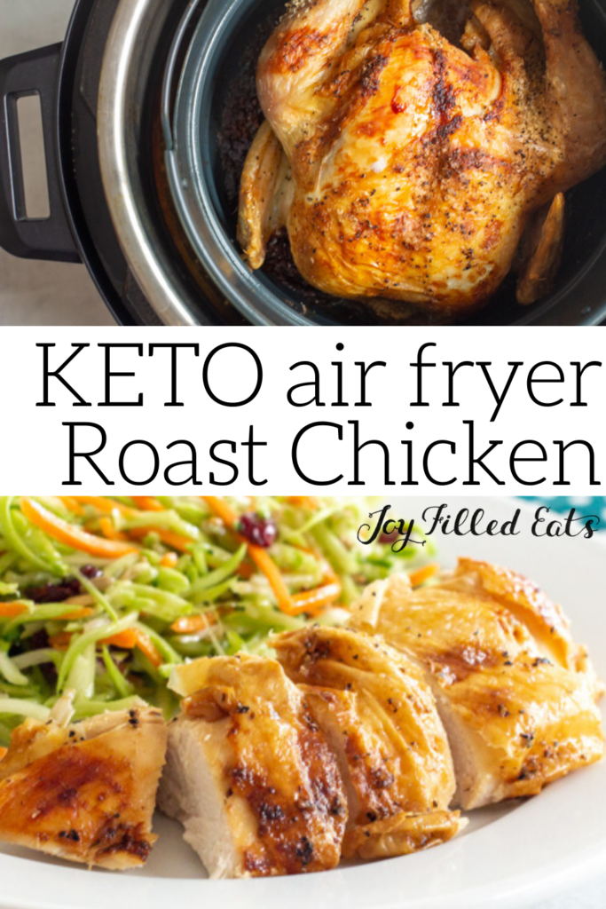 pinterest image for air fryer whole chicken
