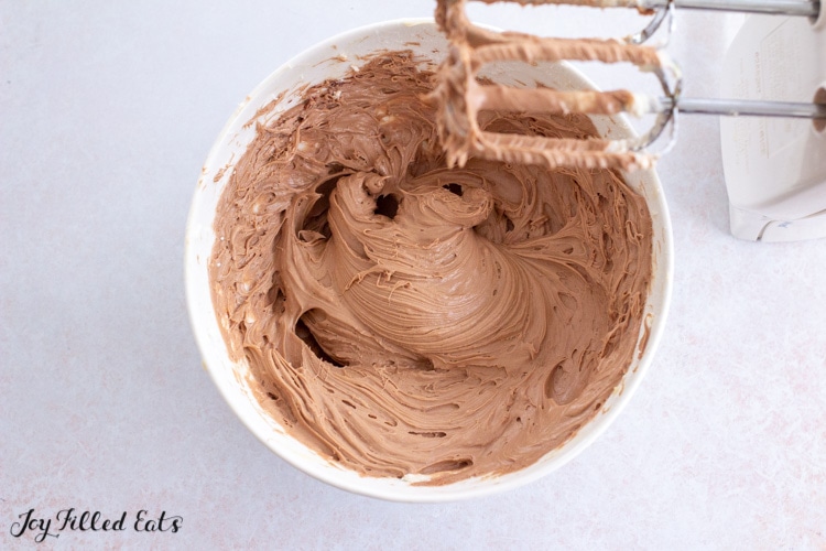 chocolate mousse in bowl and on electric mixer