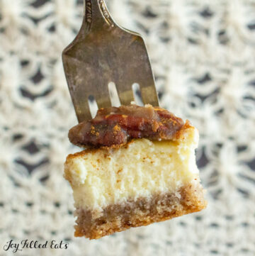 bite of butter pecan cheesecake on a fork