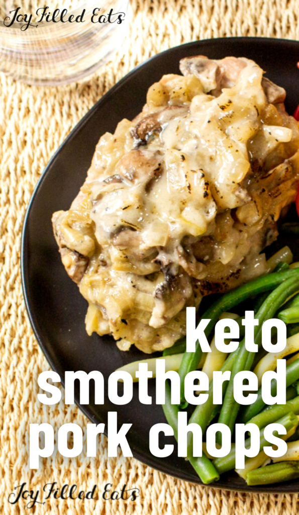 pinterest image for keto smothered pork chops